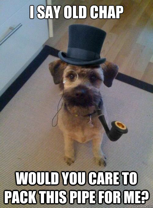 i say old chap would you care to pack this pipe for me?  - i say old chap would you care to pack this pipe for me?   Gentleman Dog