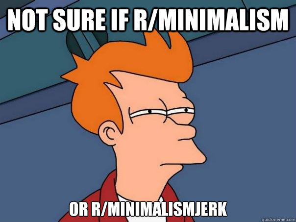not sure if r/minimalism or r/minimalismjerk  Futurama Fry