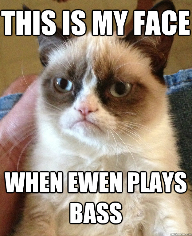 This is my face When Ewen plays bass  Grumpy Cat