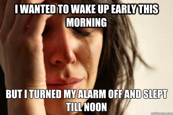 I wanted to wake up early this morning But I turned my alarm off and slept till noon  First World Problems