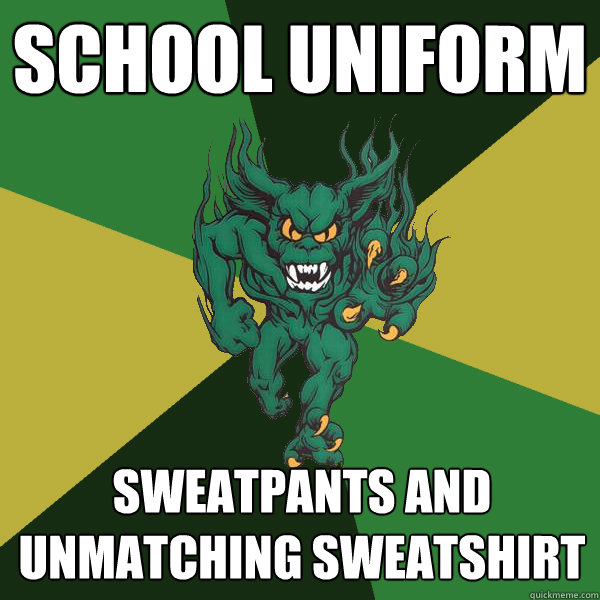 school uniform sweatpants and unmatching sweatshirt  Green Terror