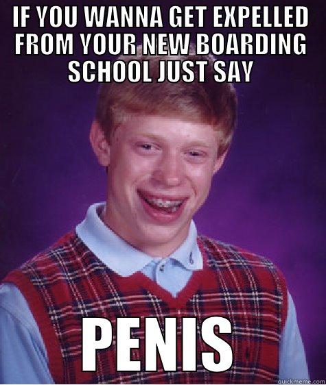 IF YOU WANNA GET EXPELLED FROM YOUR NEW BOARDING SCHOOL JUST SAY PENIS Bad Luck Brian