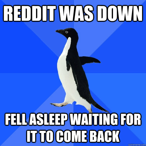 Reddit was down Fell asleep waiting for it to come back  Socially Awkward Penguin