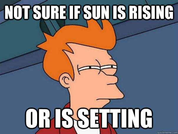 Not sure if sun is rising Or is setting  Futurama Fry