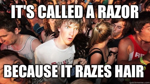 It's called a razor Because it razes hair  Sudden Clarity Clarence