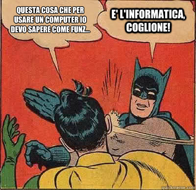 Questa cosa che per usare un computer io devo sapere come funz... E' l'informatica, coglione!  Batman Slapping Robin
