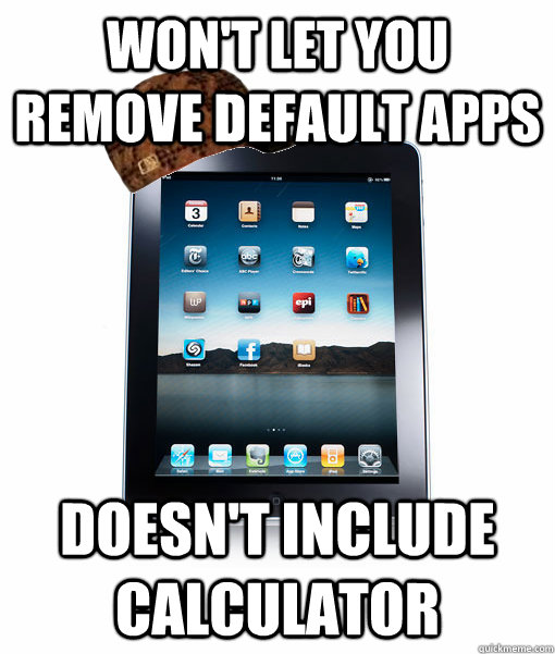 Won't let you remove default apps Doesn't include Calculator  