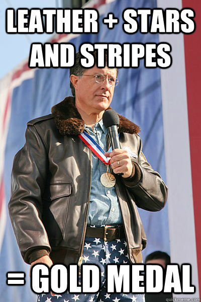 leather + stars and stripes  = gold medal - leather + stars and stripes  = gold medal  faggot colbert