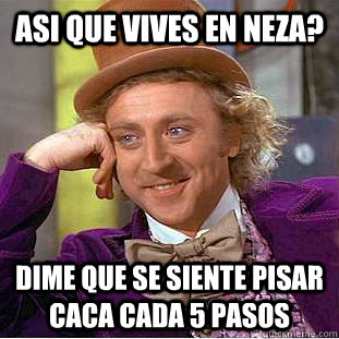 asi que vives en neza? dime que se siente pisar caca cada 5 pasos  Condescending Wonka