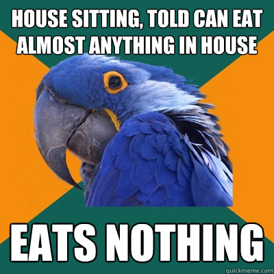 House sitting, told can eat almost anything in house Eats Nothing  Paranoid Parrot