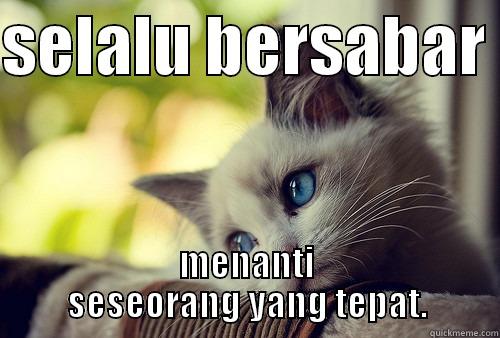 SELALU BERSABAR  MENANTI SESEORANG YANG TEPAT. First World Problems Cat