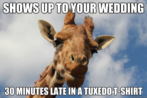 Shows up to your wedding 30 minutes late in a tuxedo t-shirt  DGAF Giraffe