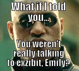 WHAT IF I TOLD YOU... YOU WEREN'T REALLY TALKING TO EXZIBIT, EMILY? Matrix Morpheus