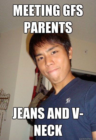 meeting GFs parents jeans and v-neck
  