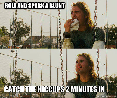 Roll and spark a blunt Catch the hiccups 2 minutes in  First World Stoner Problems