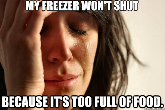 My freezer won't shut because it's too full of food.  First World Problems