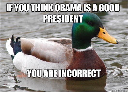 If you think Obama is a good president you are incorrect 
  Actual Advice Mallard