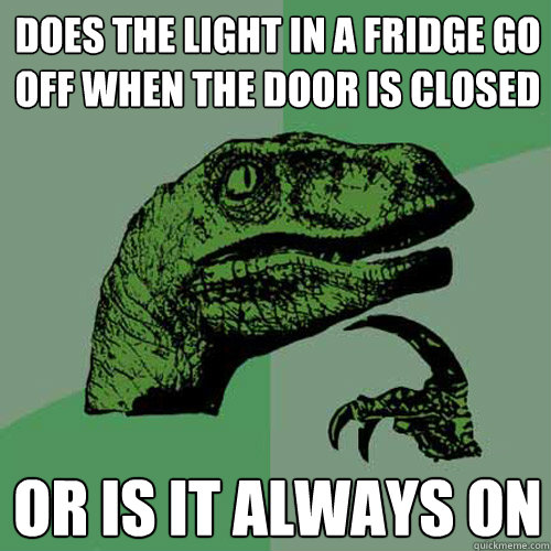 DOES THE LIGHT IN A FRIDGE GO OFF WHEN THE DOOR IS CLOSED OR IS IT ALWAYS ON  Philosoraptor