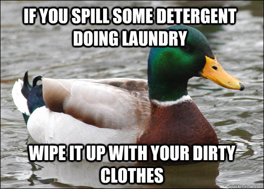 If you spill some detergent doing laundry Wipe it up with your dirty clothes  Actual Advice Mallard