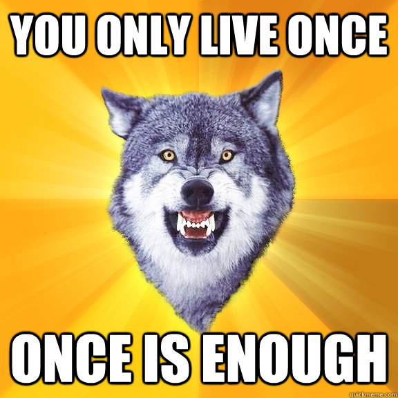 YOU ONLY LIVE ONCE ONCE IS ENOUGH  Courage Wolf