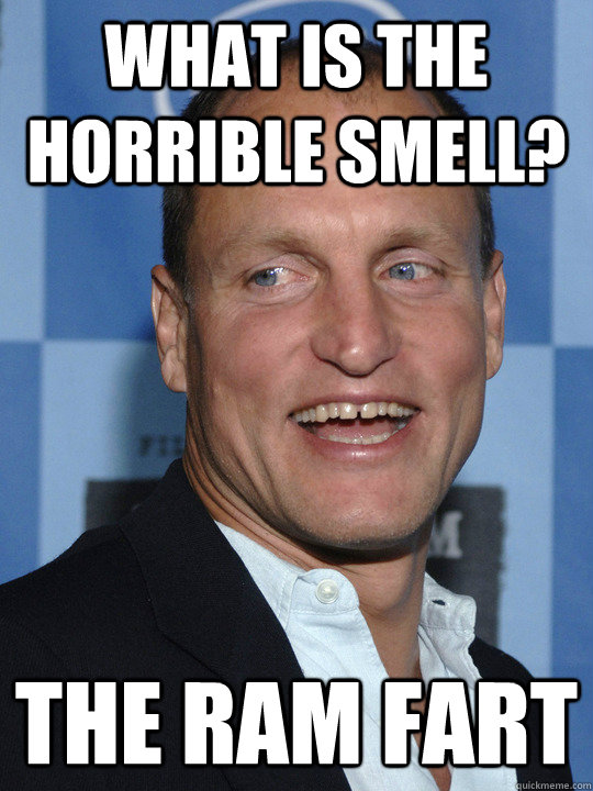 What is the horrible smell? the ram fart  Woody
