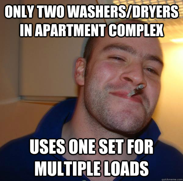 only two washers/dryers in apartment complex uses one set for multiple loads - only two washers/dryers in apartment complex uses one set for multiple loads  Misc