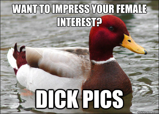 Want to impress your female interest? Dick pics  Malicious Advice Mallard