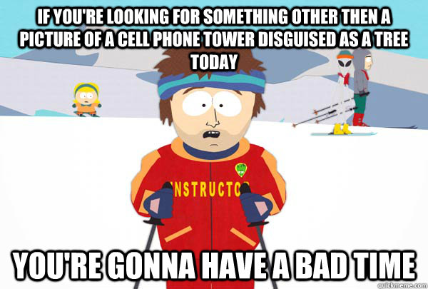 If you're looking for something other then a picture of a cell phone tower disguised as a tree today You're gonna have a bad time  Super Cool Ski Instructor