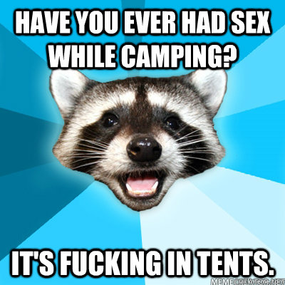 Have you ever had sex while camping? It's fucking in tents.   Lame Pun Raccoon