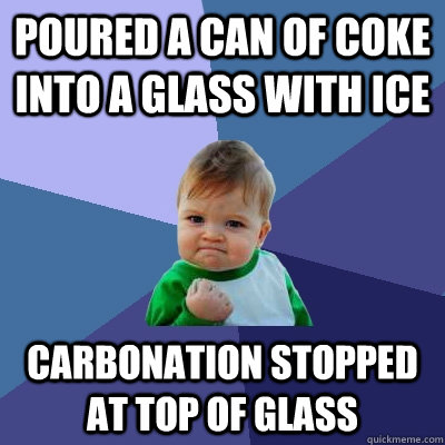 Poured a can of Coke into a glass with ice Carbonation stopped at top of glass - Poured a can of Coke into a glass with ice Carbonation stopped at top of glass  Success Kid