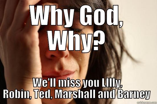WHY GOD, WHY? WE'LL MISS YOU LILLY, ROBIN, TED, MARSHALL AND BARNEY  First World Problems