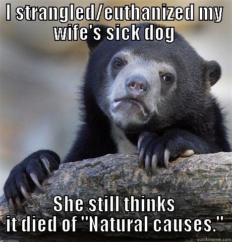 I STRANGLED/EUTHANIZED MY WIFE'S SICK DOG SHE STILL THINKS IT DIED OF 