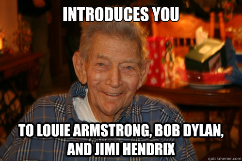 introduces you to louie armstrong, bob dylan, and jimi hendrix  