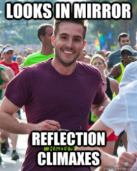 Looks in mirror Reflection climaxes  Ridiculously photogenic guy