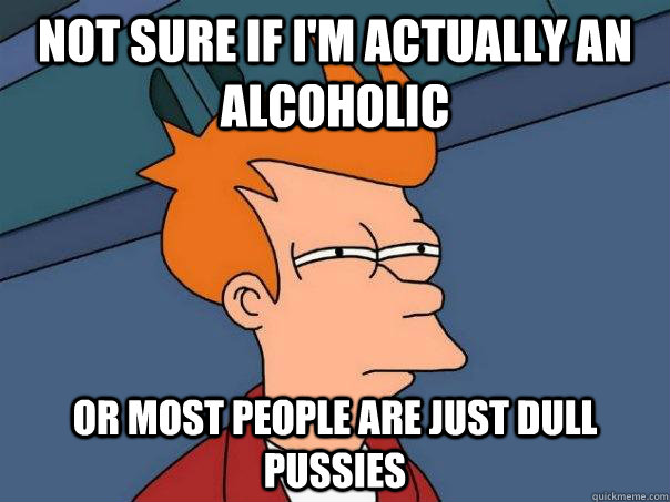 Not sure if i'm actually an alcoholic Or most people are just dull pussies  Futurama Fry