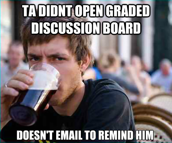 TA didnt open graded discussion board Doesn't email to remind him  Lazy College Senior