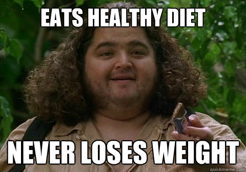 EATS HEALTHY DIET NEVER LOSES WEIGHT  