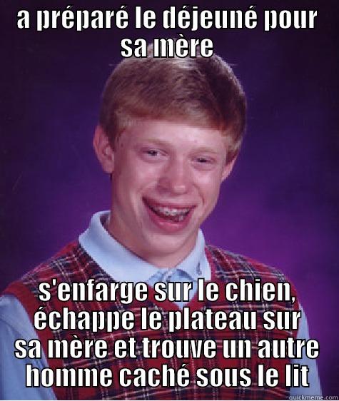 A PRÉPARÉ LE DÉJEUNÉ POUR SA MÈRE S'ENFARGE SUR LE CHIEN, ÉCHAPPE LE PLATEAU SUR SA MÈRE ET TROUVE UN AUTRE HOMME CACHÉ SOUS LE LIT Bad Luck Brian