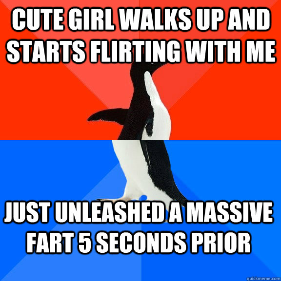 Cute girl walks up and starts flirting with me just unleashed a massive fart 5 seconds prior  Socially Awesome Awkward Penguin