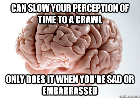 Can slow your perception of time to a crawl only does it when you're sad or embarrassed  Scumbag Brain