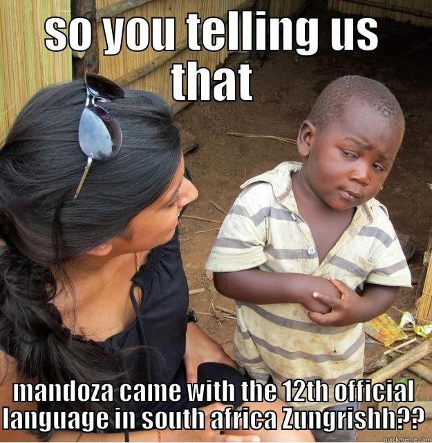 SO YOU TELLING US THAT MANDOZA CAME WITH THE 12TH OFFICIAL LANGUAGE IN SOUTH AFRICA ZUNGRISHH?? Skeptical Third World Kid