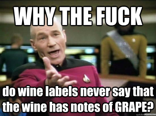 WHY THE FUCK do wine labels never say that the wine has notes of GRAPE?  Annoyed Picard HD