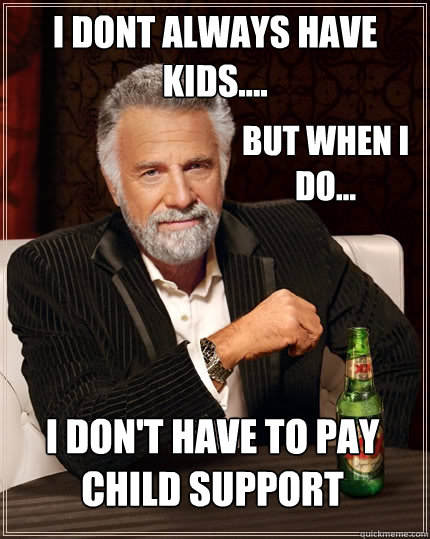 i dont always have kids.... but when i do... i don't have to pay child support  The Most Interesting Man In The World