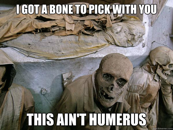 I got a bone to pick with you this ain't humerus  