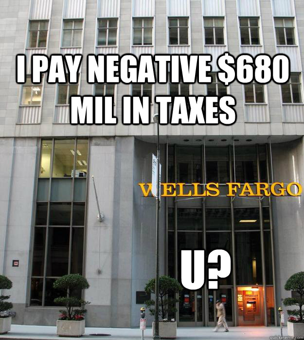 i pay negative $680 mil in taxes u?  wells fargo taxes