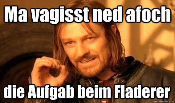 Ma vagisst ned afoch die Aufgab beim Fladerer  One Does Not Simply