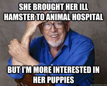 She brought her ill hamster to animal hospital But I'm more interested in her puppies  