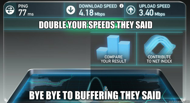 Double your speeds they said bye bye to buffering they said  