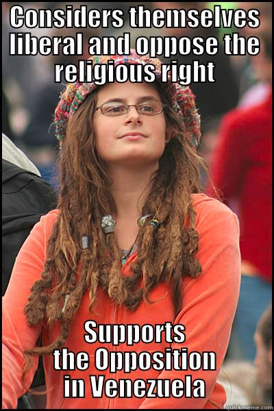 CONSIDERS THEMSELVES LIBERAL AND OPPOSE THE RELIGIOUS RIGHT SUPPORTS THE OPPOSITION IN VENEZUELA College Liberal