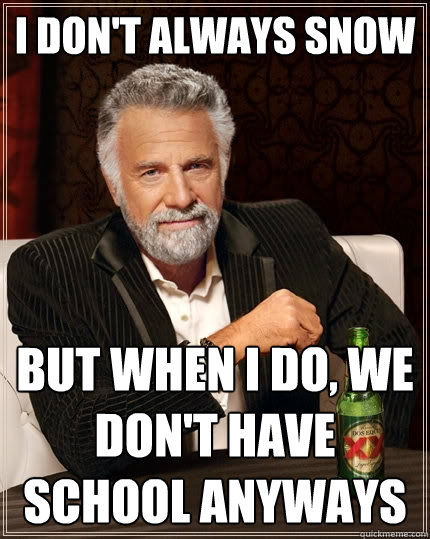 I don't always snow but when I do, we don't have school anyways  The Most Interesting Man In The World